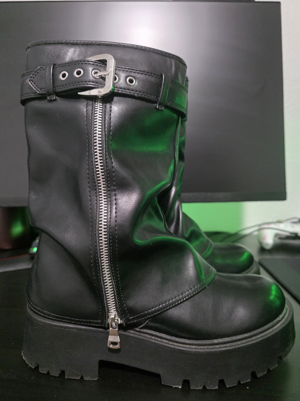 No Boundaries Black Mid-Calf Combat Boots with Buckle